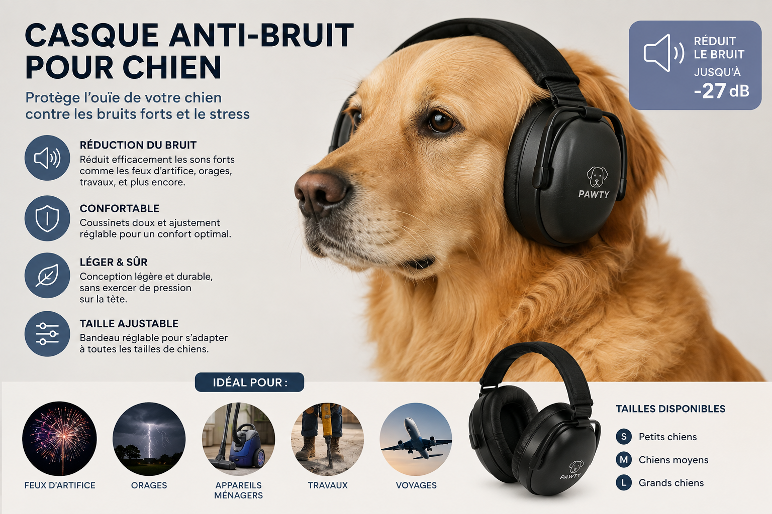 Casque anti-bruit Veloré pour chien — Protection acoustique contre l'anxiété sonore