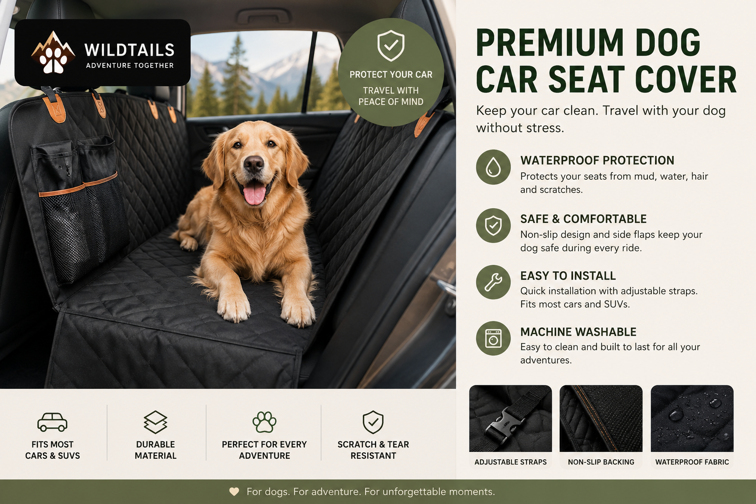 Premium Dog Car Seat Cover for Travel & Adventure